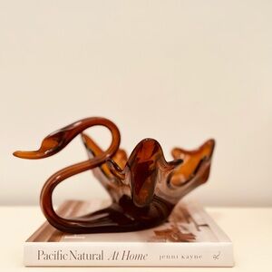 GORGEOUS VINTAGE MID-CENTURY AMBER BLOWN‎ GLASS SWAN